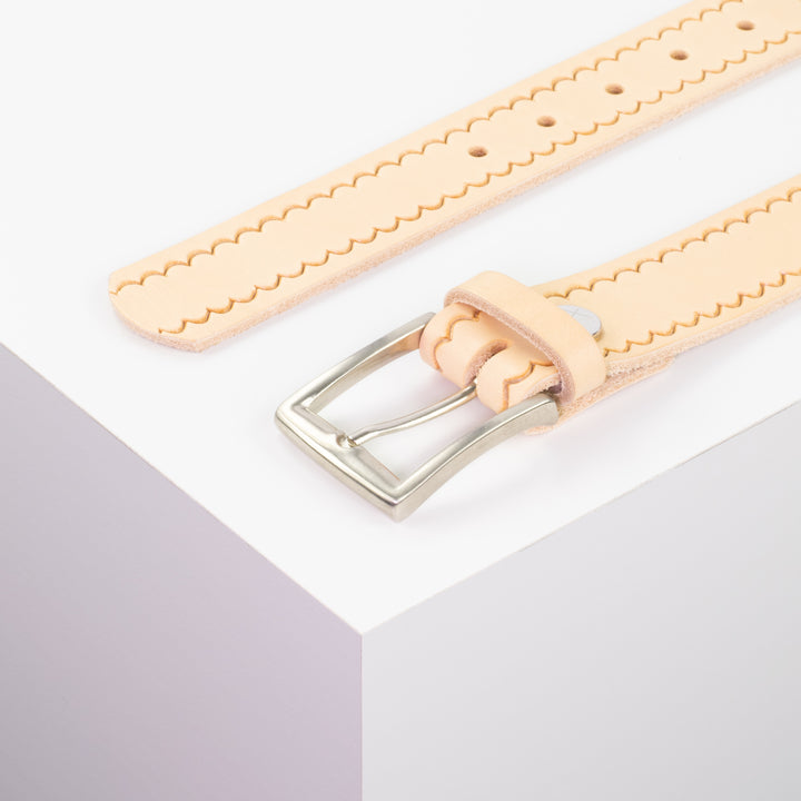 Ledergürtel 3,5cm mit Schnalle Toronto silber natur kleine Welle