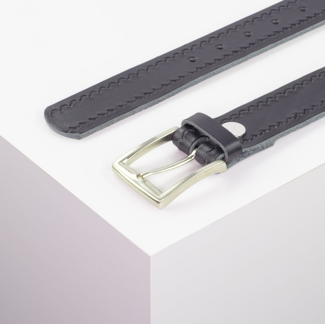 Ledergürtel 3,5cm mit Schnalle Toronto silber navi kleine Welle