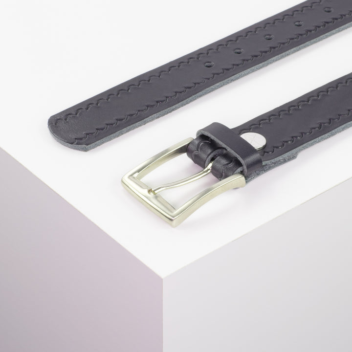 Ledergürtel 3,5cm mit Schnalle Toronto silber navi kleine Welle