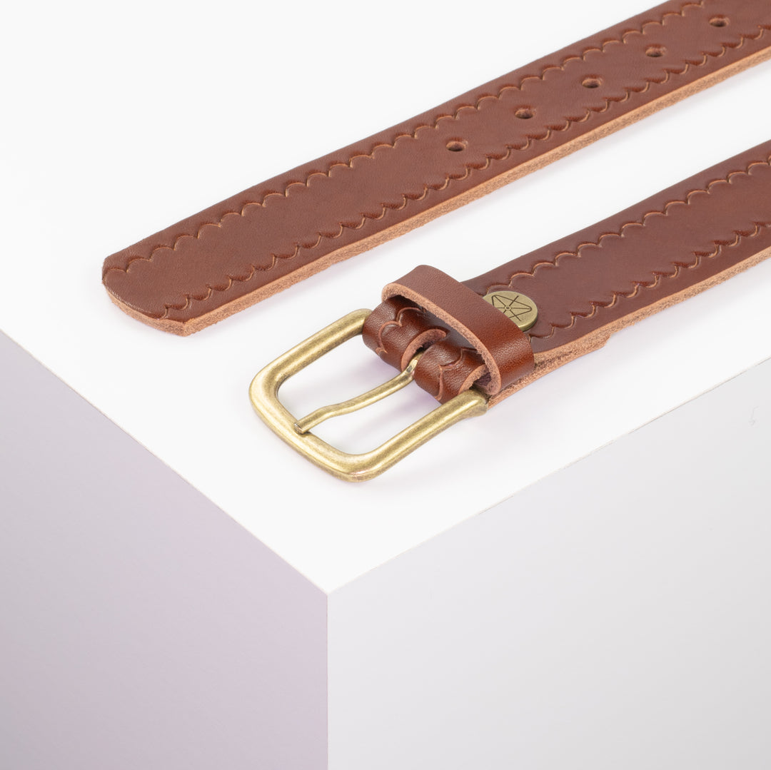 Ledergürtel 3,5cm mit Schnalle Granada cognac kleine Welle