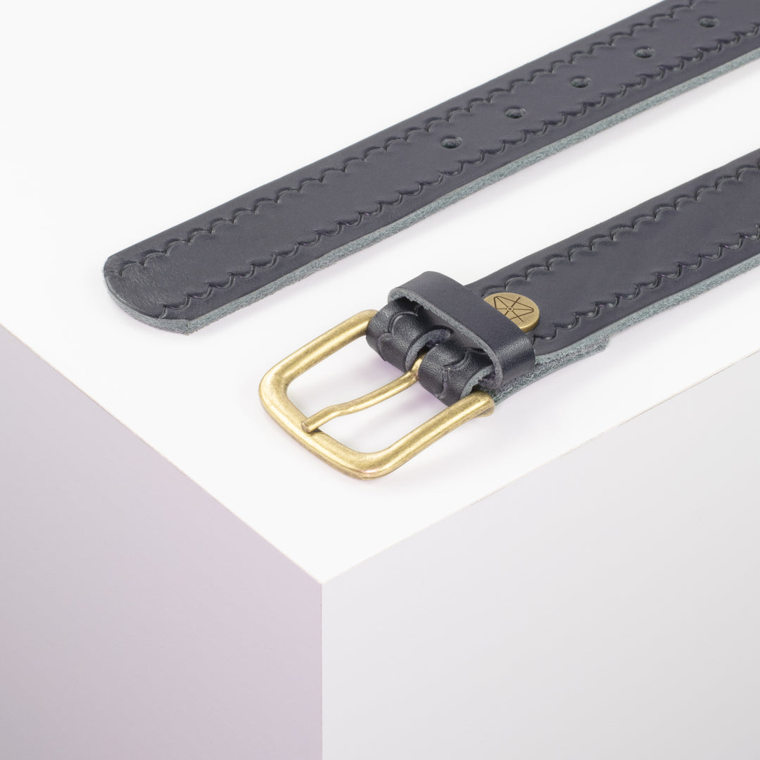 Ledergürtel 3,5cm mit Schnalle Granada navi kleine Welle