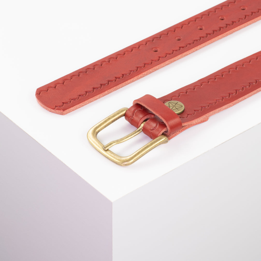Ledergürtel 3,5cm mit Schnalle Granada rot kleine Welle