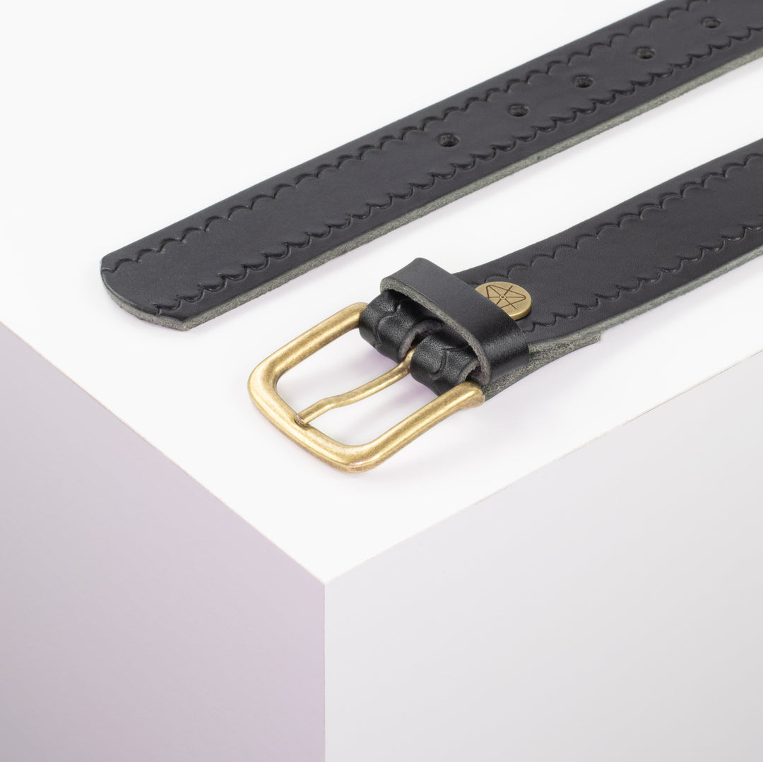 Ledergürtel 3,5cm mit Schnalle Granada schwarz kleine Welle