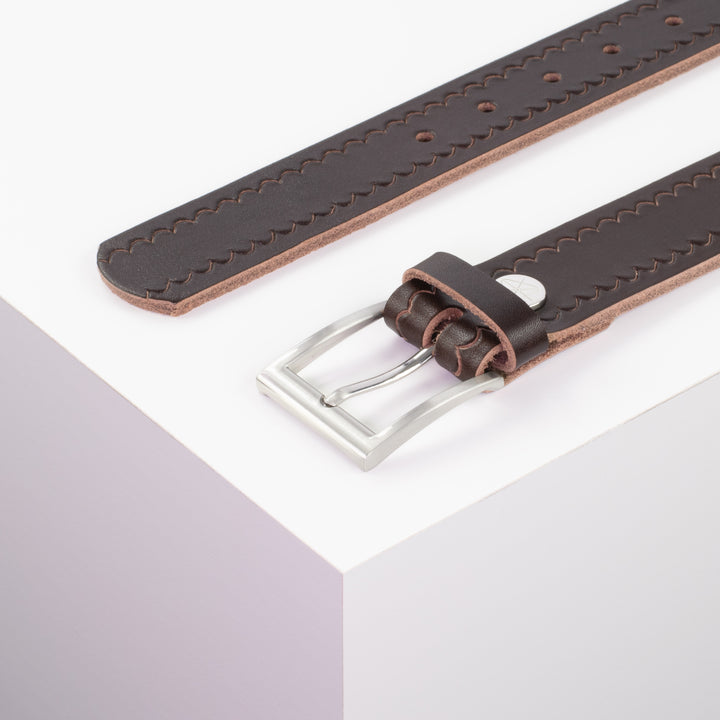 Ledergürtel 3,5cm mit Schnalle San Francisco dunkelbraun kleine Welle