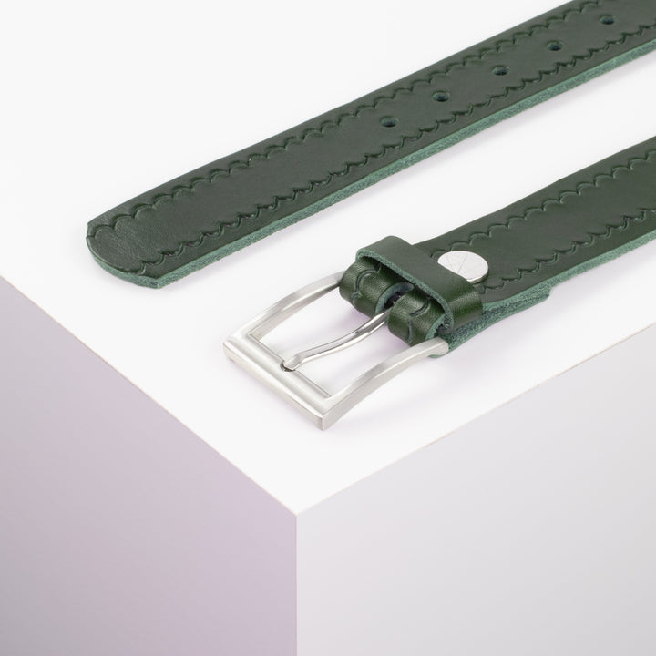 Ledergürtel 3,5cm mit Schnalle San Francisco grün kleine Welle