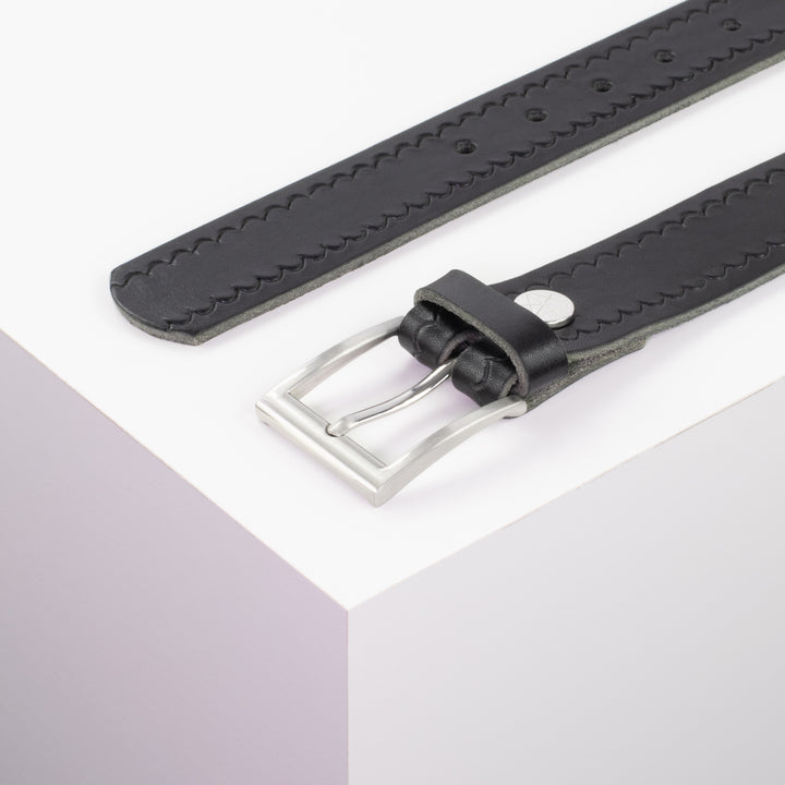 Ledergürtel 3,5cm mit Schnalle San Francisco schwarz kleine Welle