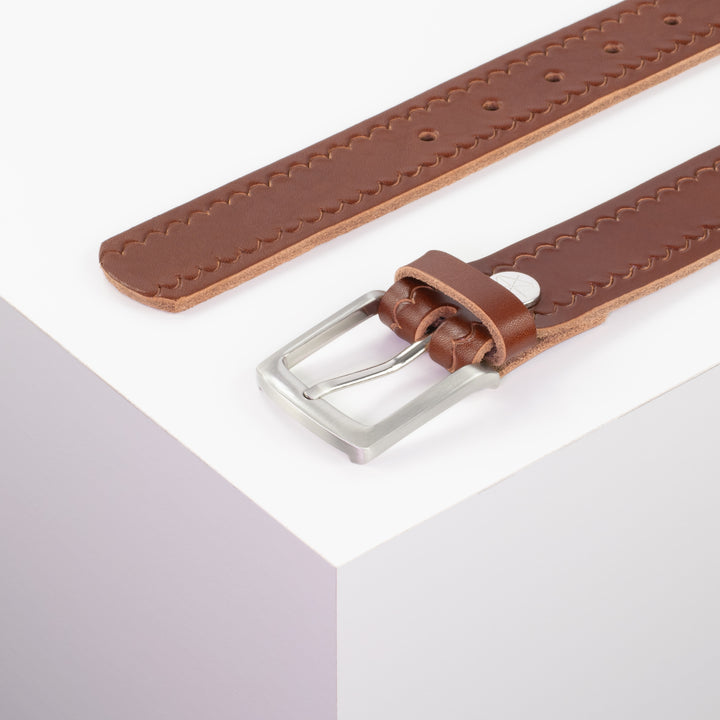 Ledergürtel 3,5cm mit Schnalle Frankfurt cognac kleine Welle