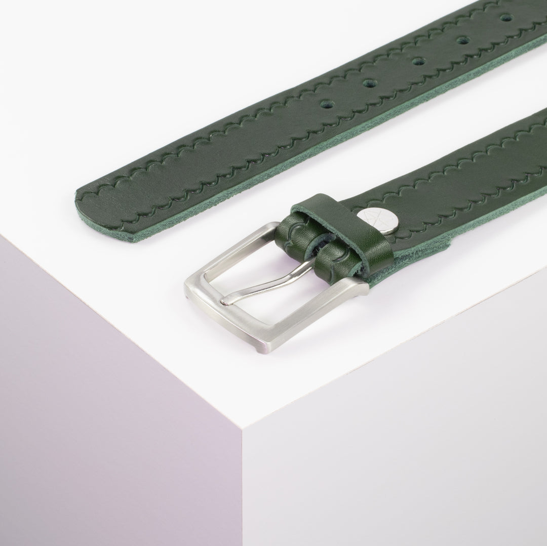 Ledergürtel 3,5cm mit Schnalle Frankfurt grün kleine Welle