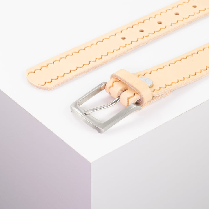 Ledergürtel 3,5cm mit Schnalle Frankfurt natur kleine Welle