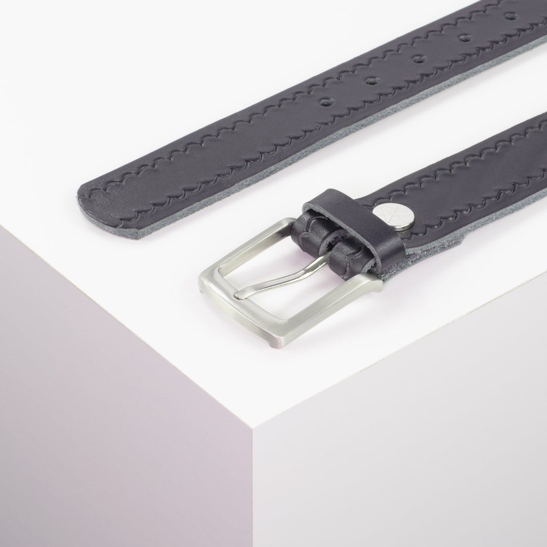 Ledergürtel 3,5cm mit Schnalle Frankfurt navi kleine Welle