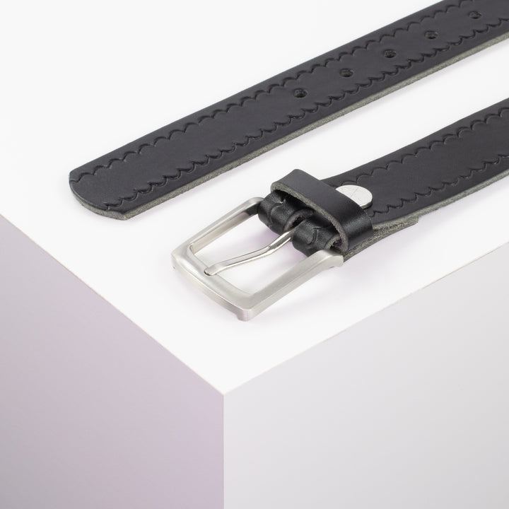 Ledergürtel 3,5cm mit Schnalle Frankfurt schwarz kleine Welle