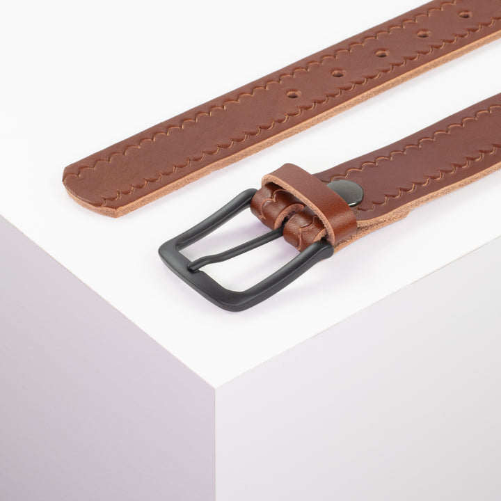 Ledergürtel 3,5cm mit Schnalle Rio cognac kleine Welle