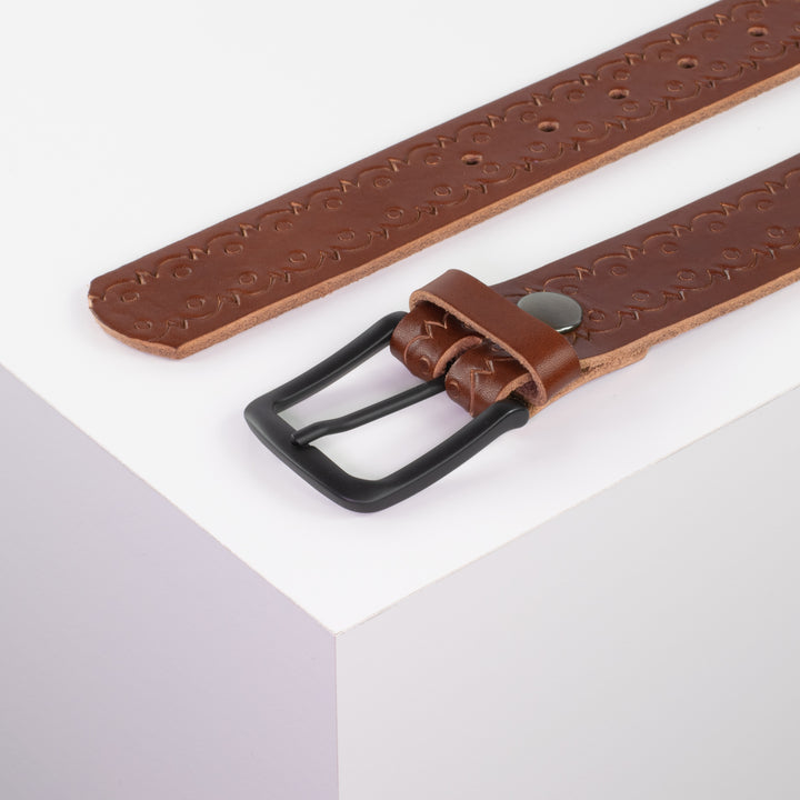 Ledergürtel 3,5cm mit Schnalle Rio cognac Lochwelle