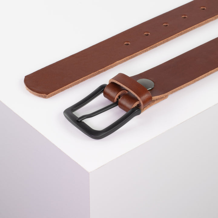 Ledergürtel 3,5cm mit Schnalle Rio cognac ohne Muster