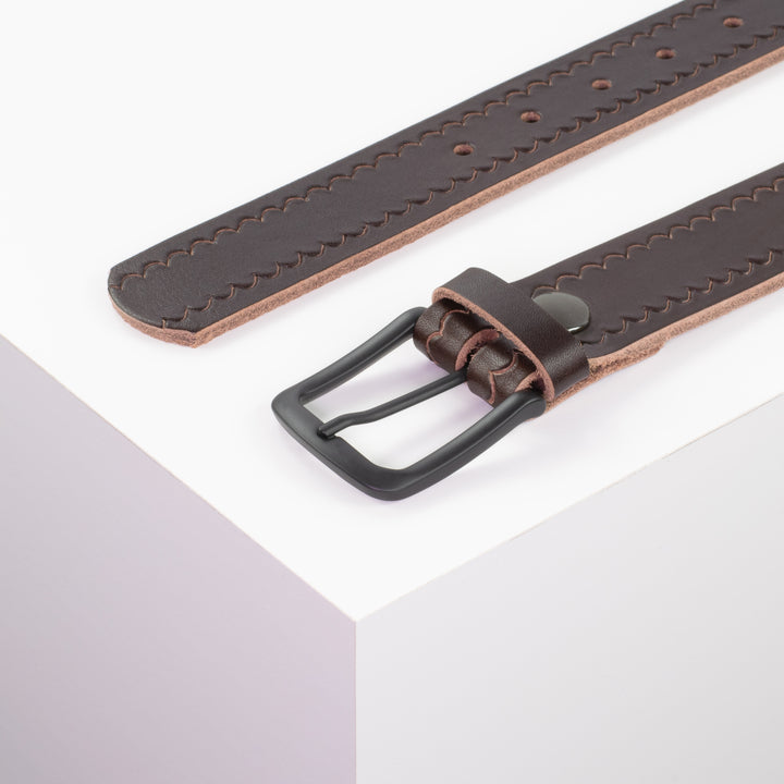 Ledergürtel 3,5cm mit Schnalle Rio dunkelbraun kleine Welle