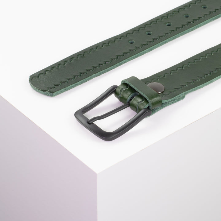 Ledergürtel 3,5cm mit Schnalle Rio grün kleine Welle
