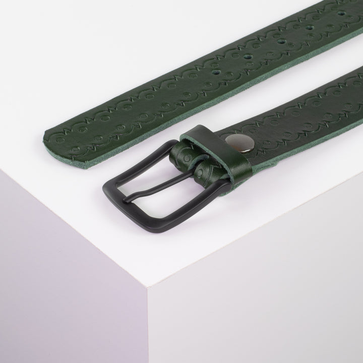 Ledergürtel 3,5cm mit Schnalle Rio grün Lochwelle