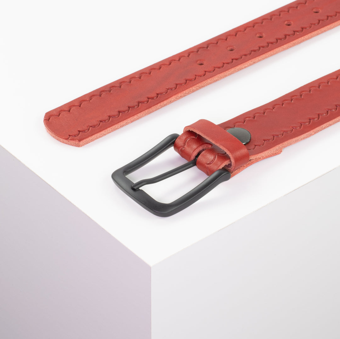 Ledergürtel 3,5cm mit Schnalle Rio rot kleine Welle
