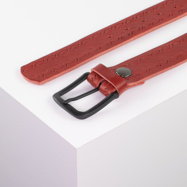 Ledergürtel 3,5cm mit Schnalle Rio rot Lochwelle