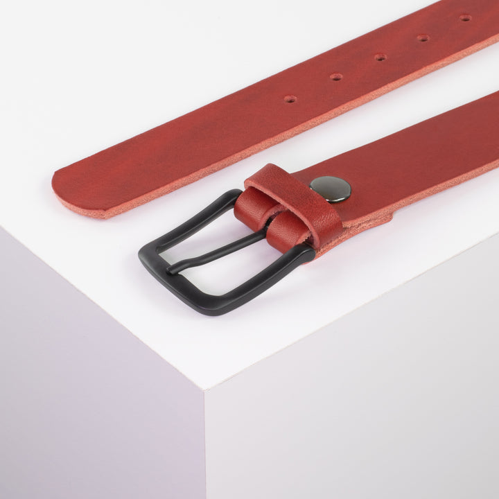 Ledergürtel 3,5cm mit Schnalle Rio rot ohne Muster