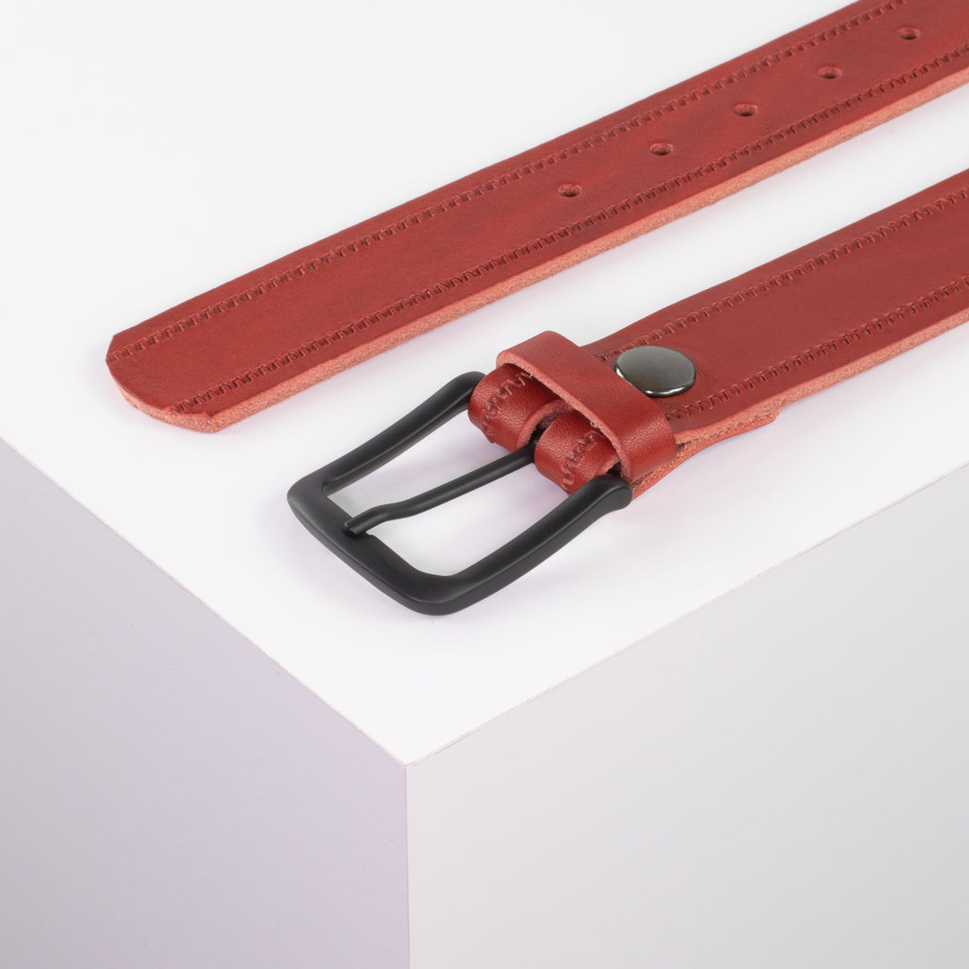 Ledergürtel 3,5cm mit Schnalle Rio rot Reißverschluss