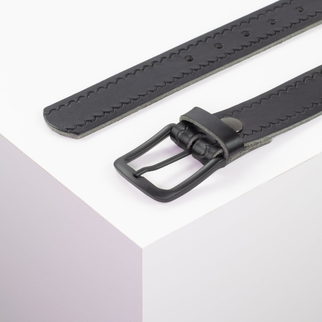 Ledergürtel 3,5cm mit Schnalle Rio schwarz kleine Welle