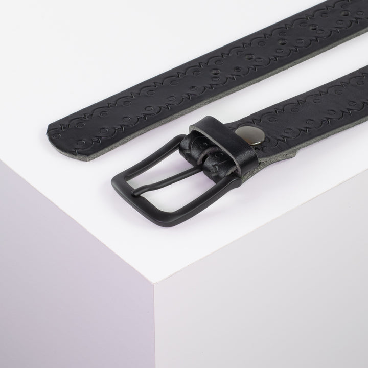 Ledergürtel 3,5cm mit Schnalle Rio schwarz Lochwelle