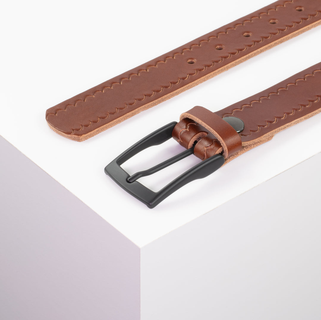 Ledergürtel 3,5cm mit Schnalle Cape Town cognac kleine Welle
