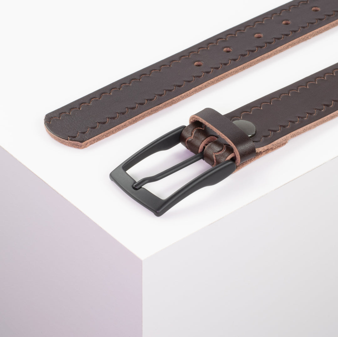Ledergürtel 3,5cm mit Schnalle Cape Town dunkelbraun kleine Welle