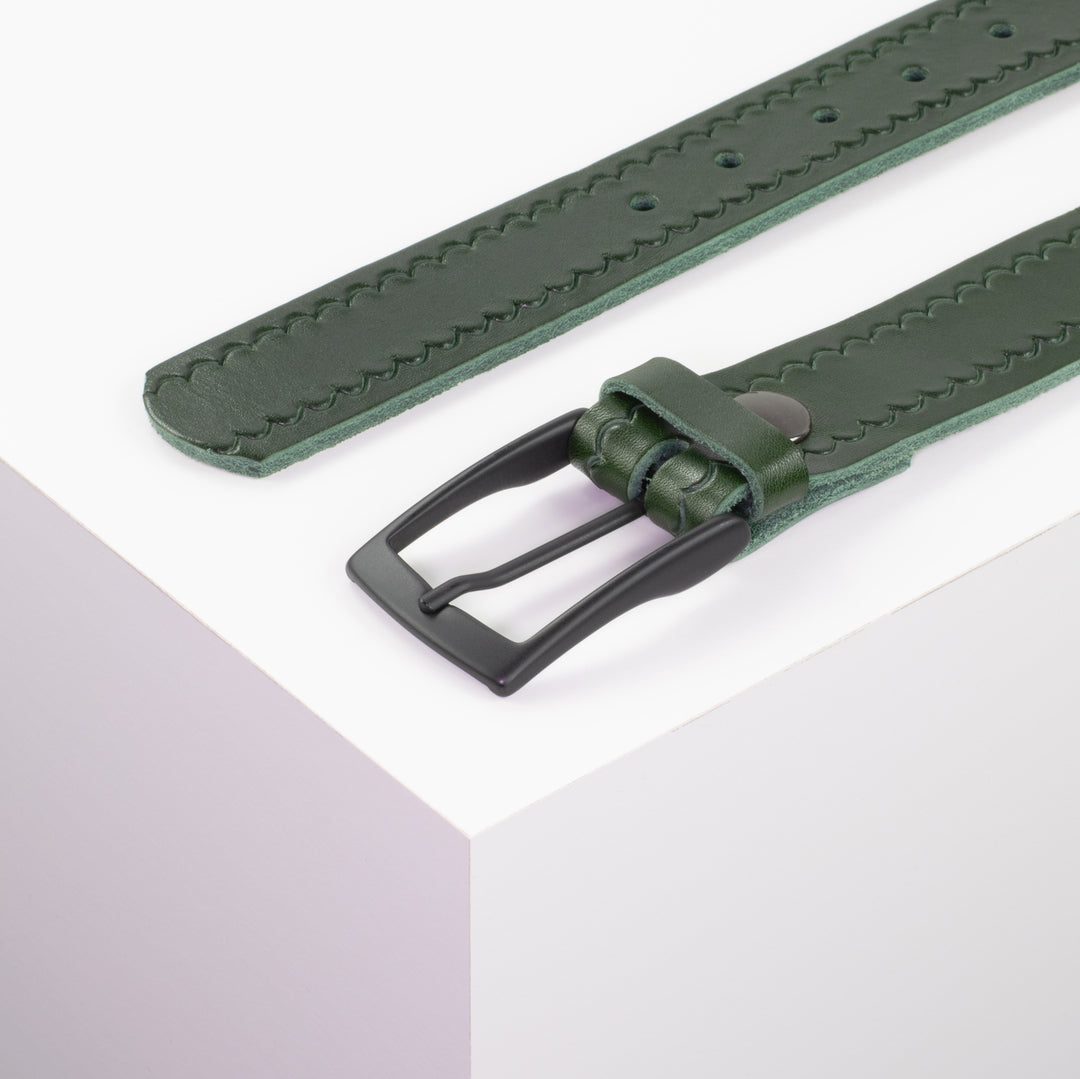 Ledergürtel 3,5cm mit Schnalle Cape Town grün kleine Welle