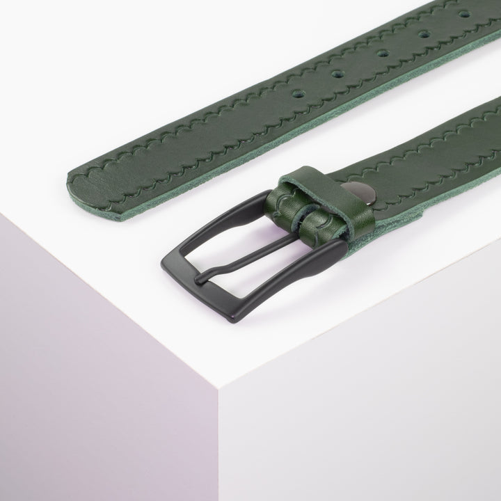 Ledergürtel 3,5cm mit Schnalle Cape Town grün kleine Welle
