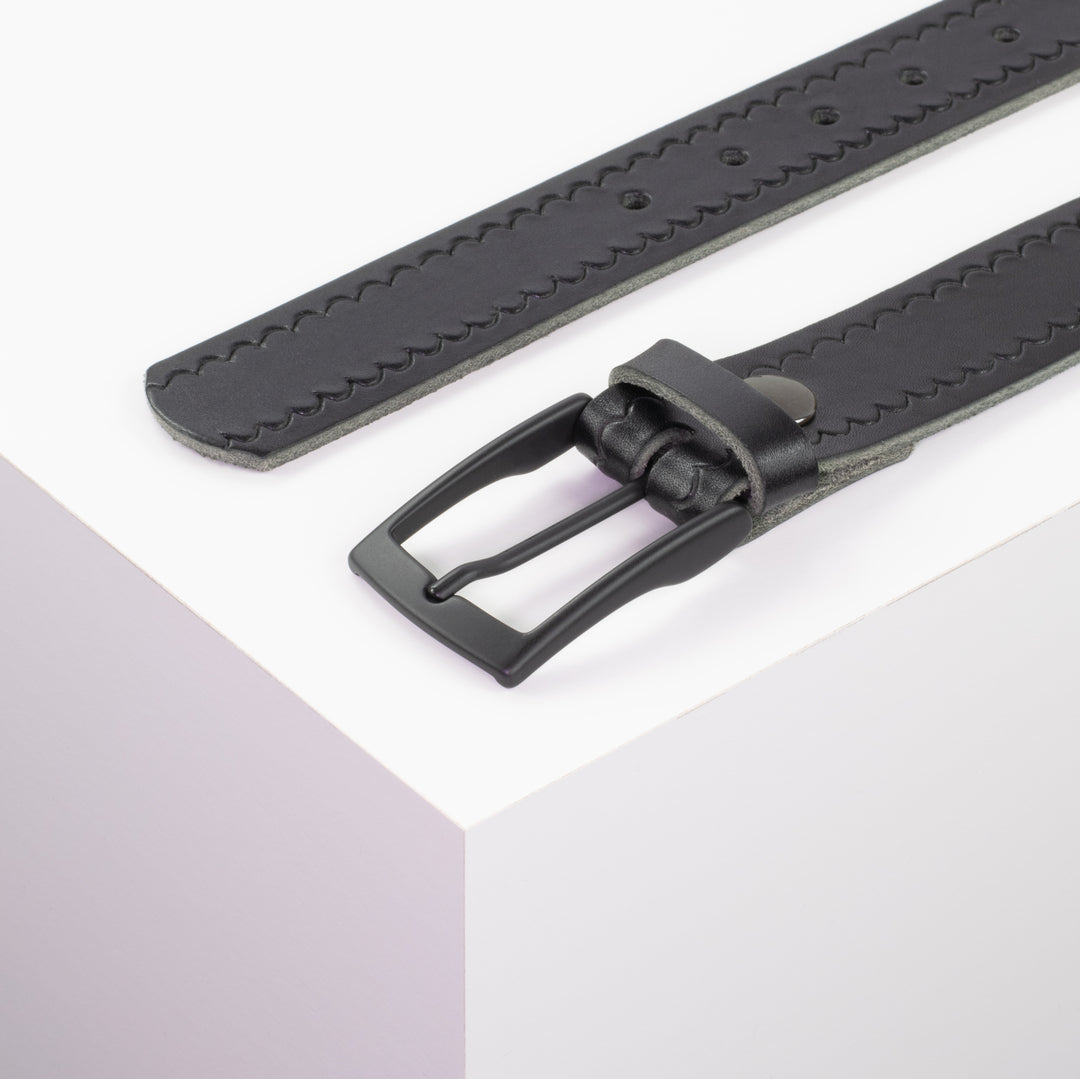 Ledergürtel 3,5cm mit Schnalle Cape Town schwarz kleine Welle