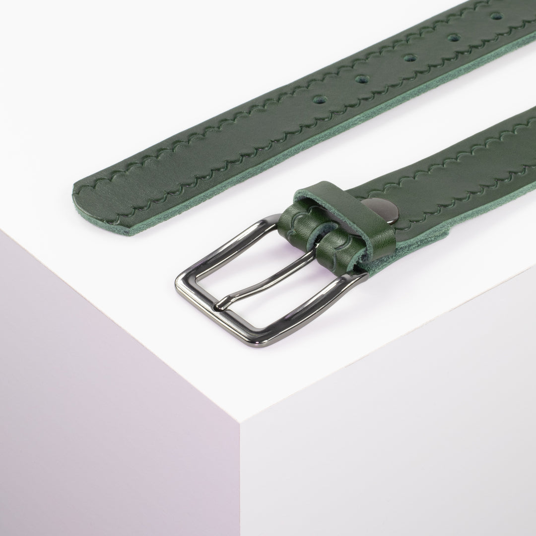Ledergürtel 3,5cm mit Schnalle Prag grün kleine Welle