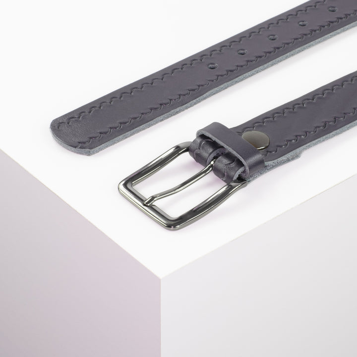 Ledergürtel 3,5cm mit Schnalle Prag navi kleine Welle