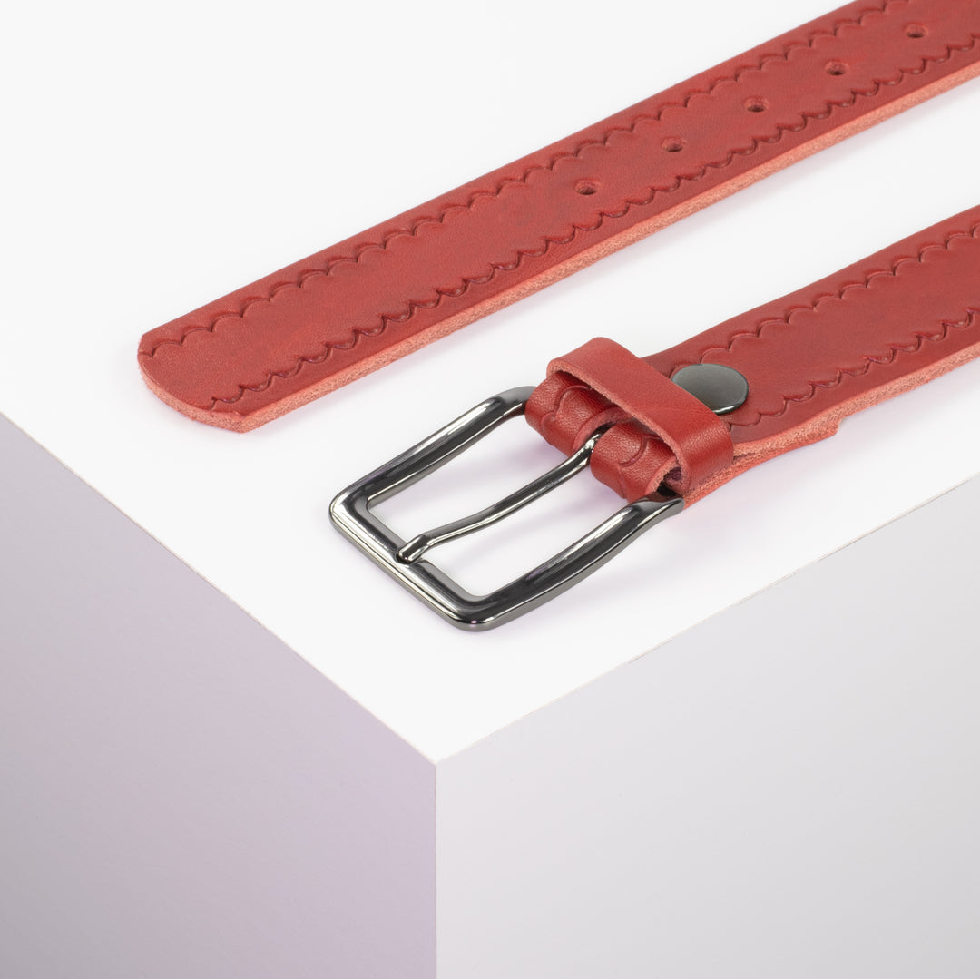 Ledergürtel 3,5cm mit Schnalle Prag rot kleine Welle