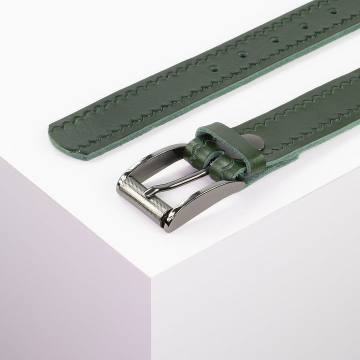 Ledergürtel 3,5cm mit Schnalle Zürich grün kleine Welle