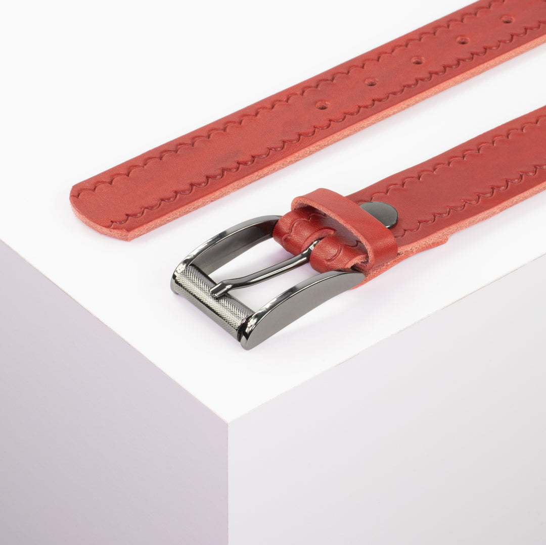 Ledergürtel 3,5cm mit Schnalle Zürich rot kleine Welle