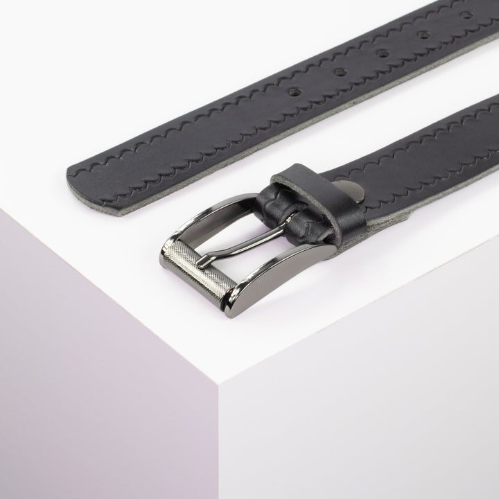 Ledergürtel 3,5cm mit Schnalle Zürich schwarz kleine Welle