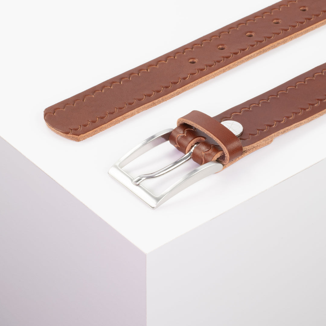 Ledergürtel 3,5cm mit Schnalle Los Angeles cognac kleine Welle