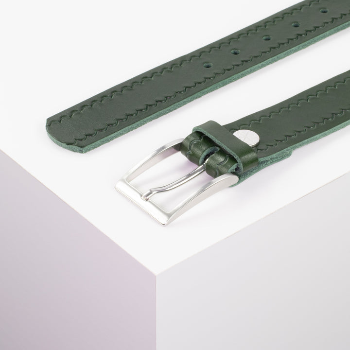 Ledergürtel 3,5cm mit Schnalle Los Angeles grün kleine Welle