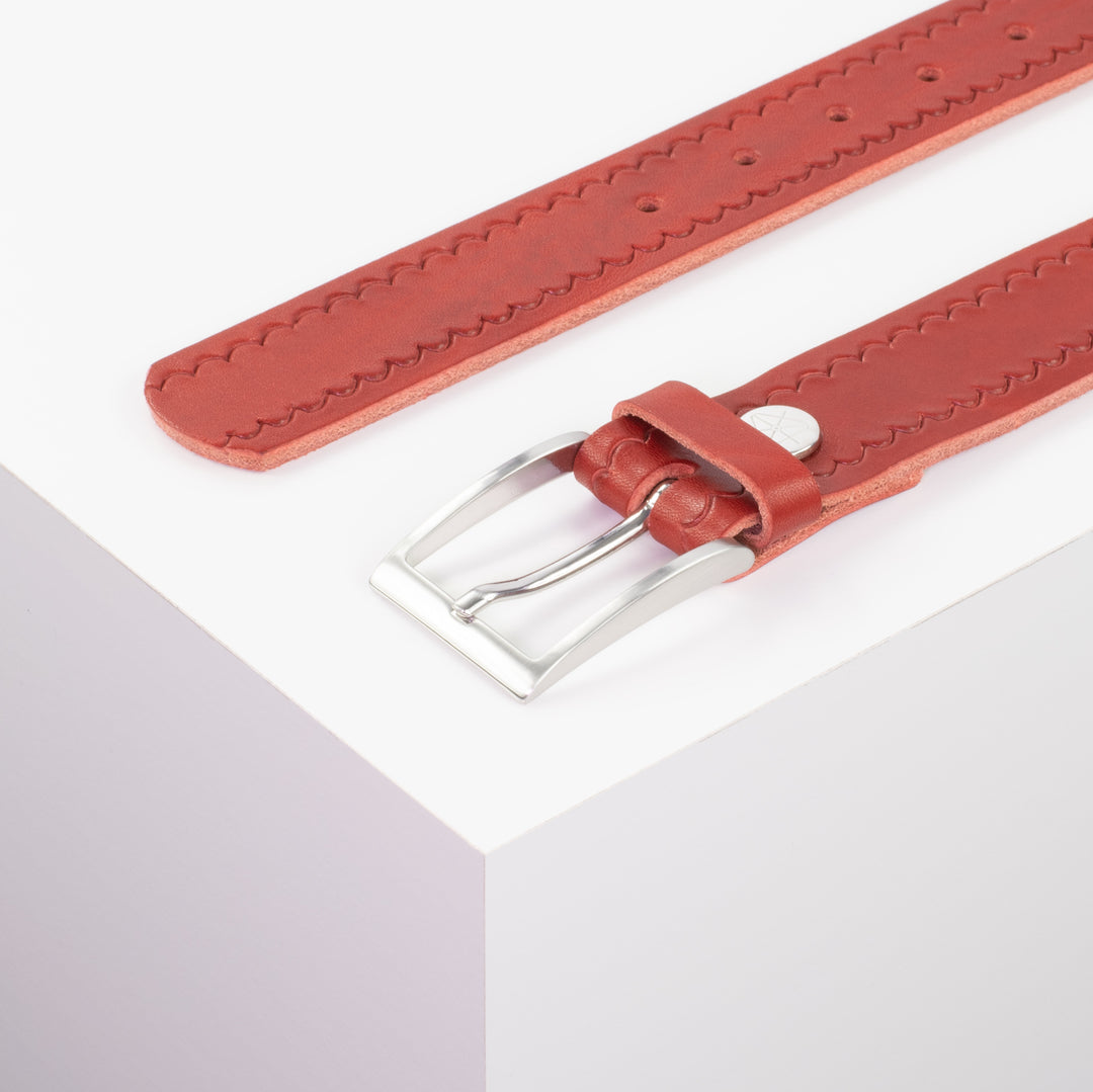 Ledergürtel 3,5cm mit Schnalle Los Angeles rot kleine Welle