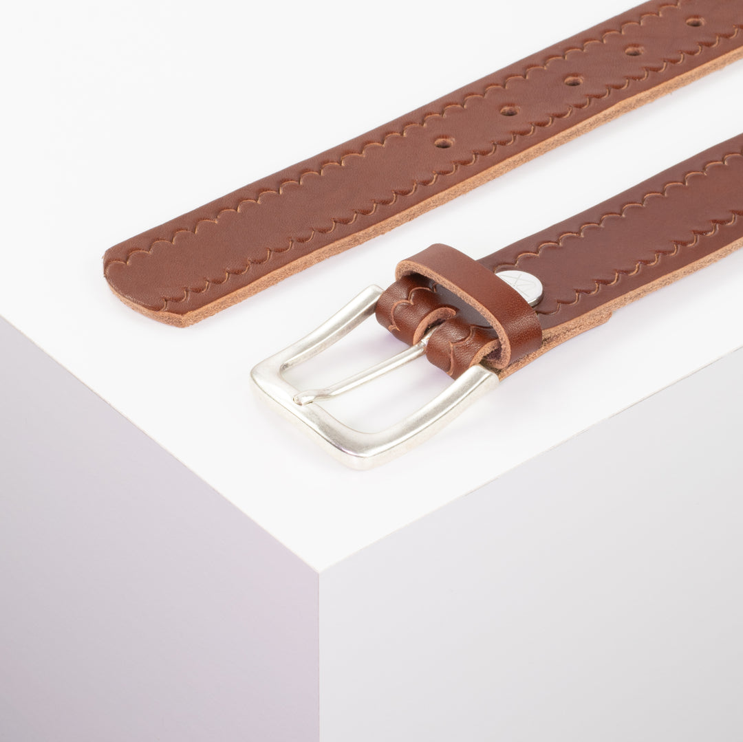 Ledergürtel 3,5cm mit Schnalle Kathmandu cognac kleine Welle
