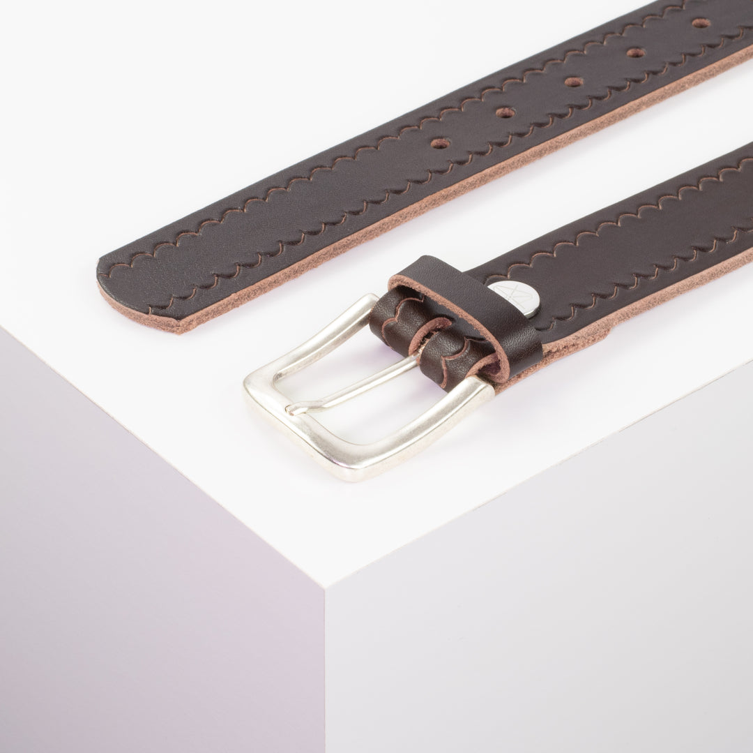 Ledergürtel 3,5cm mit Schnalle Kathmandu dunkelbraun kleine Welle