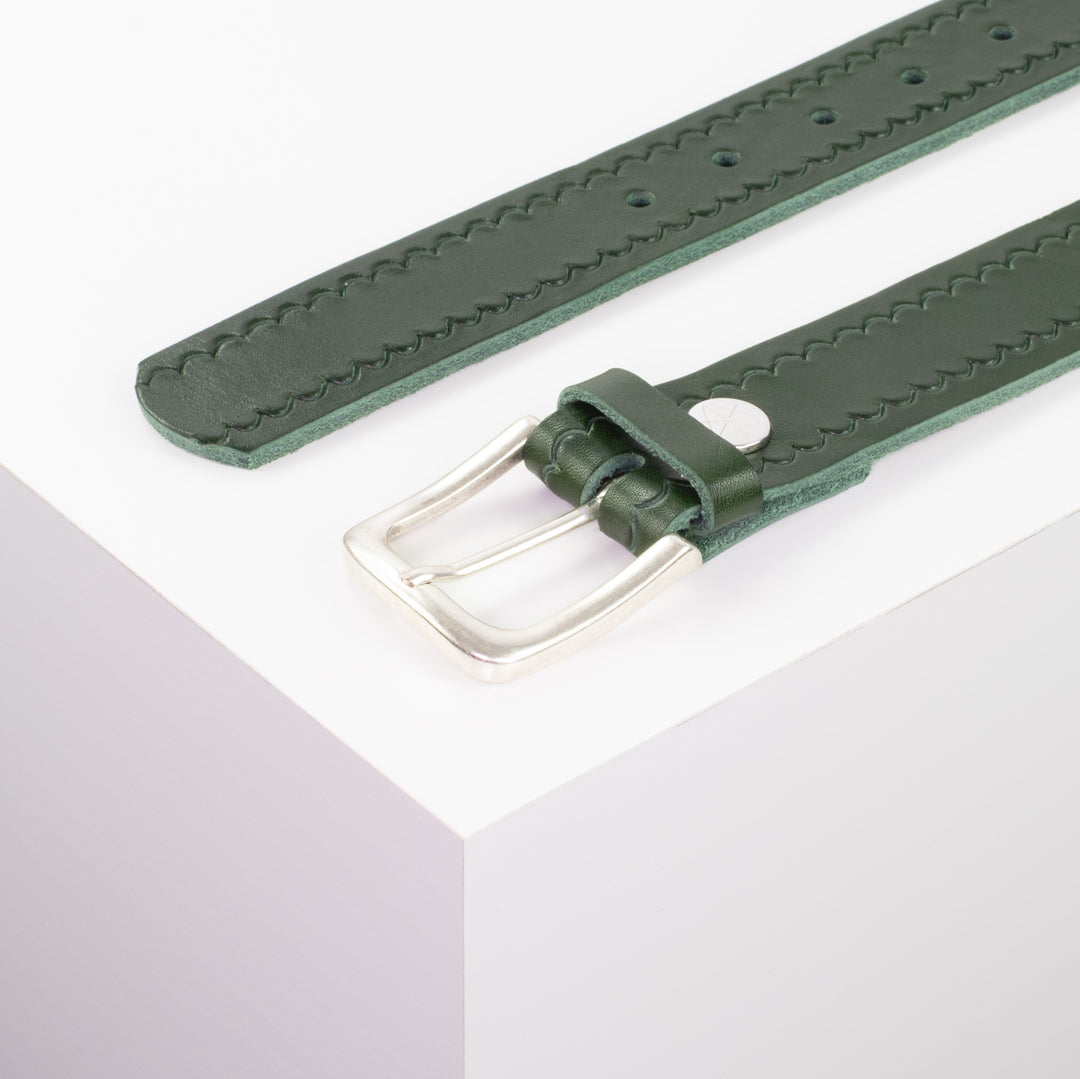Ledergürtel 3,5cm mit Schnalle Kathmandu grün kleine Welle