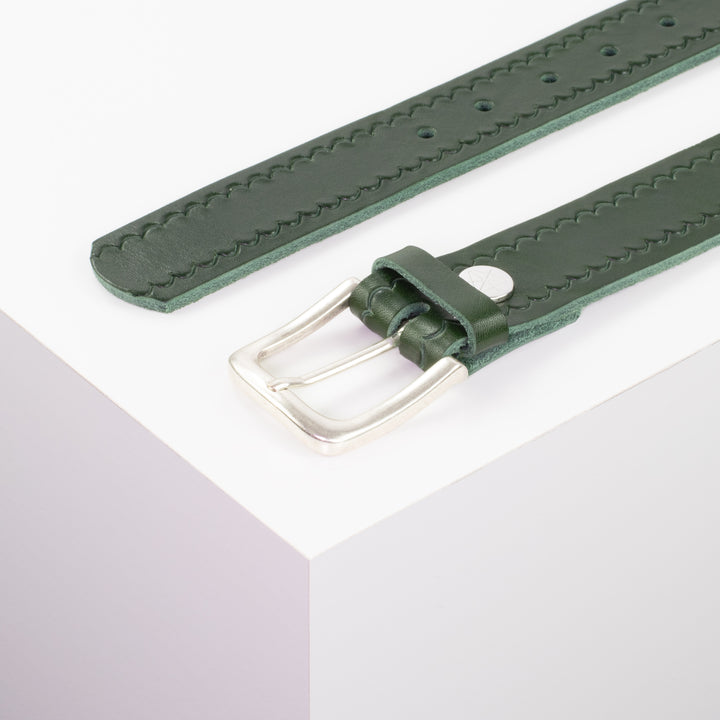 Ledergürtel 3,5cm mit Schnalle Kathmandu grün kleine Welle