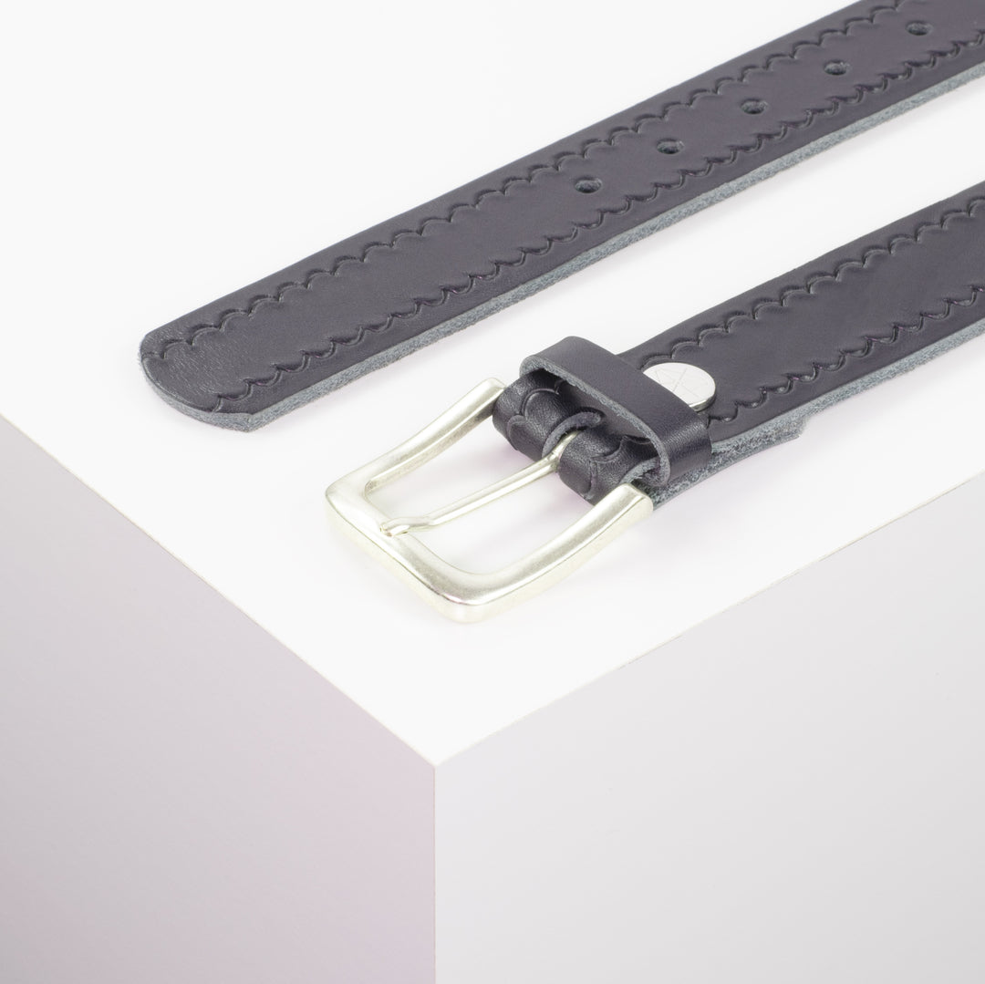 Ledergürtel 3,5cm mit Schnalle Kathmandu navi kleine Welle