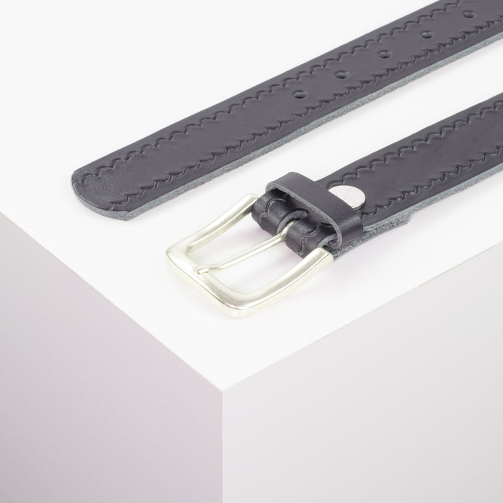 Ledergürtel 3,5cm mit Schnalle Kathmandu navi kleine Welle