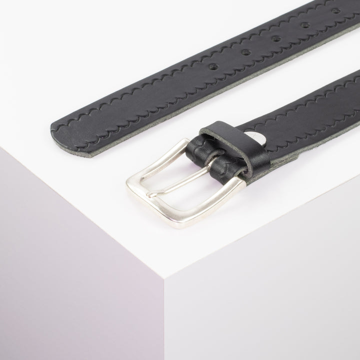 Ledergürtel 3,5cm mit Schnalle Kathmandu schwarz kleine Welle
