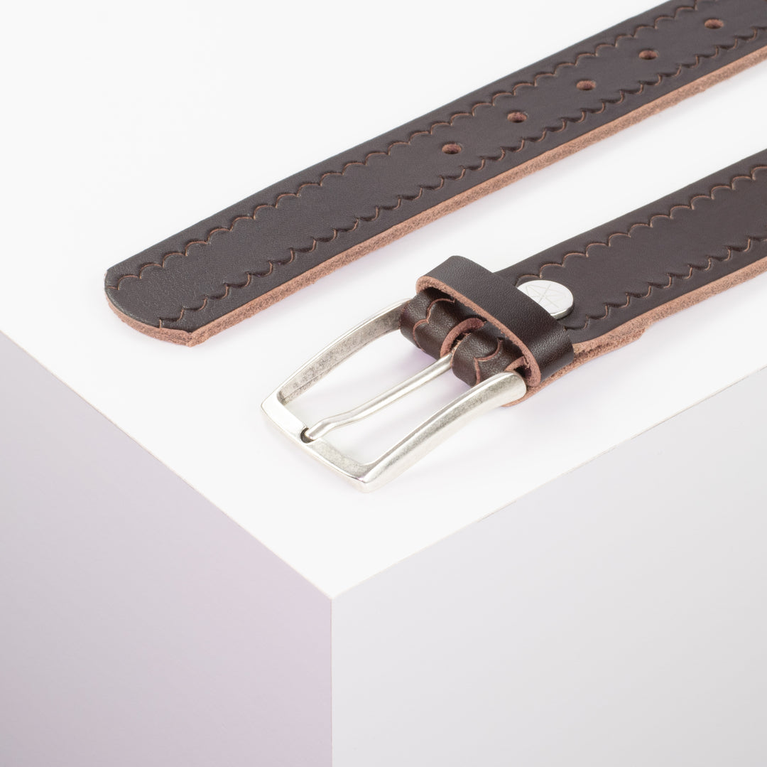 Ledergürtel 3,5cm mit Schnalle Valencia dunkelbraun kleine Welle