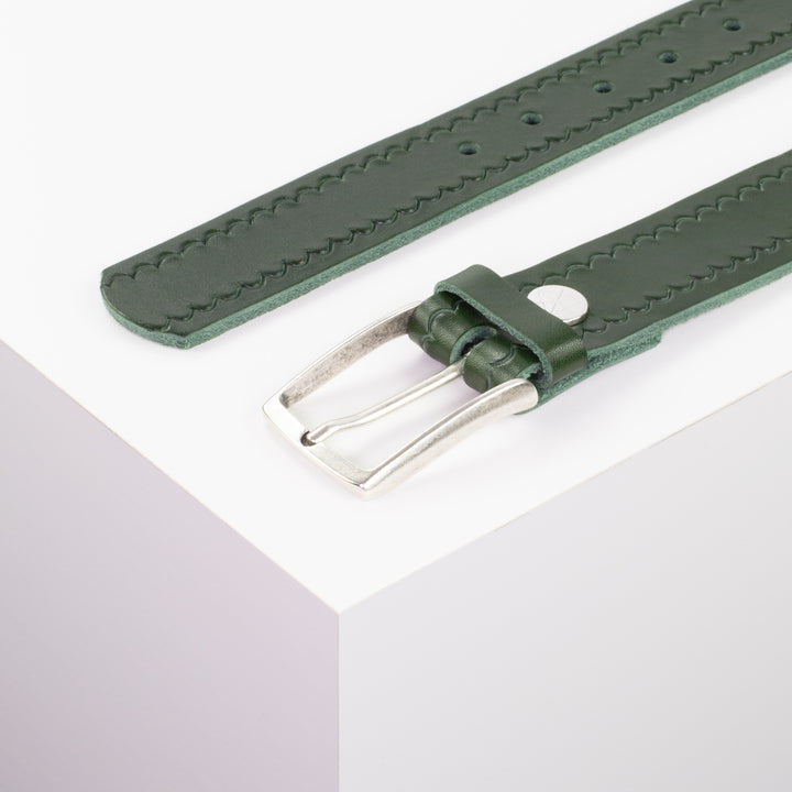 Ledergürtel 3,5cm mit Schnalle Valencia grün kleine Welle